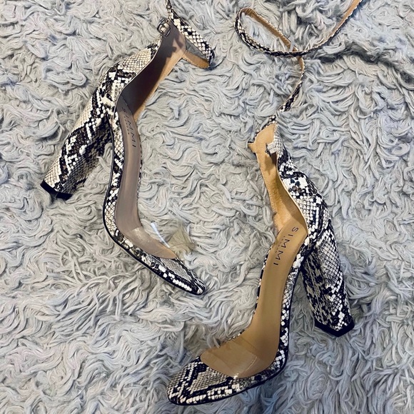 Simmi Shoes Snakeskin Clear Block Sandals - Picture 5 of 8